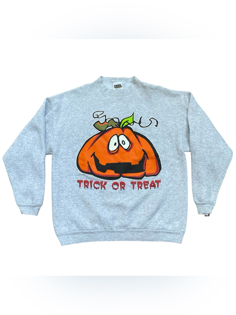 Vintage 1990s Tultex Halloween Trick or Treat Pumpkin Crewneck Sweatshirt